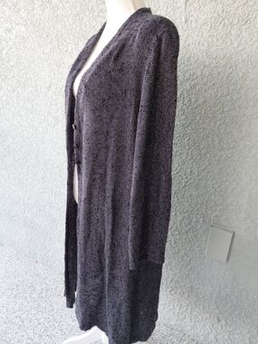 Panache Handwoven Long Duster Cardigan L  Bouclé Knit Structured Shoulders